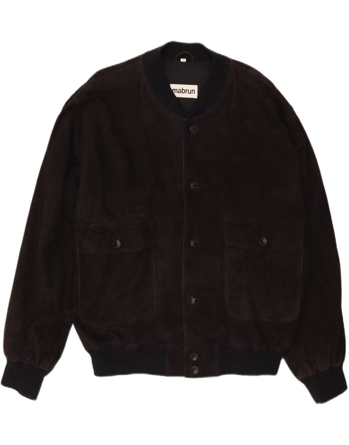 MABRUN Blouson Bomber En Daim Homme IT 56 3XL Cuir Noir