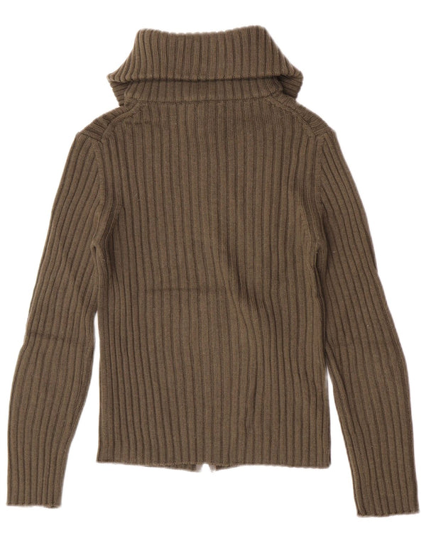 Benetton Pull Cardigan Col Roulé Femme UK 10 Petite Laine Kaki