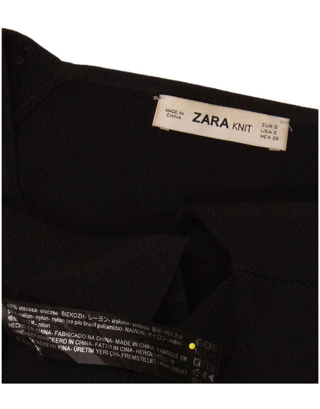 ZARA Pull à manches 3/4 et col en V pour femme UK 10 Small Noir Viscose