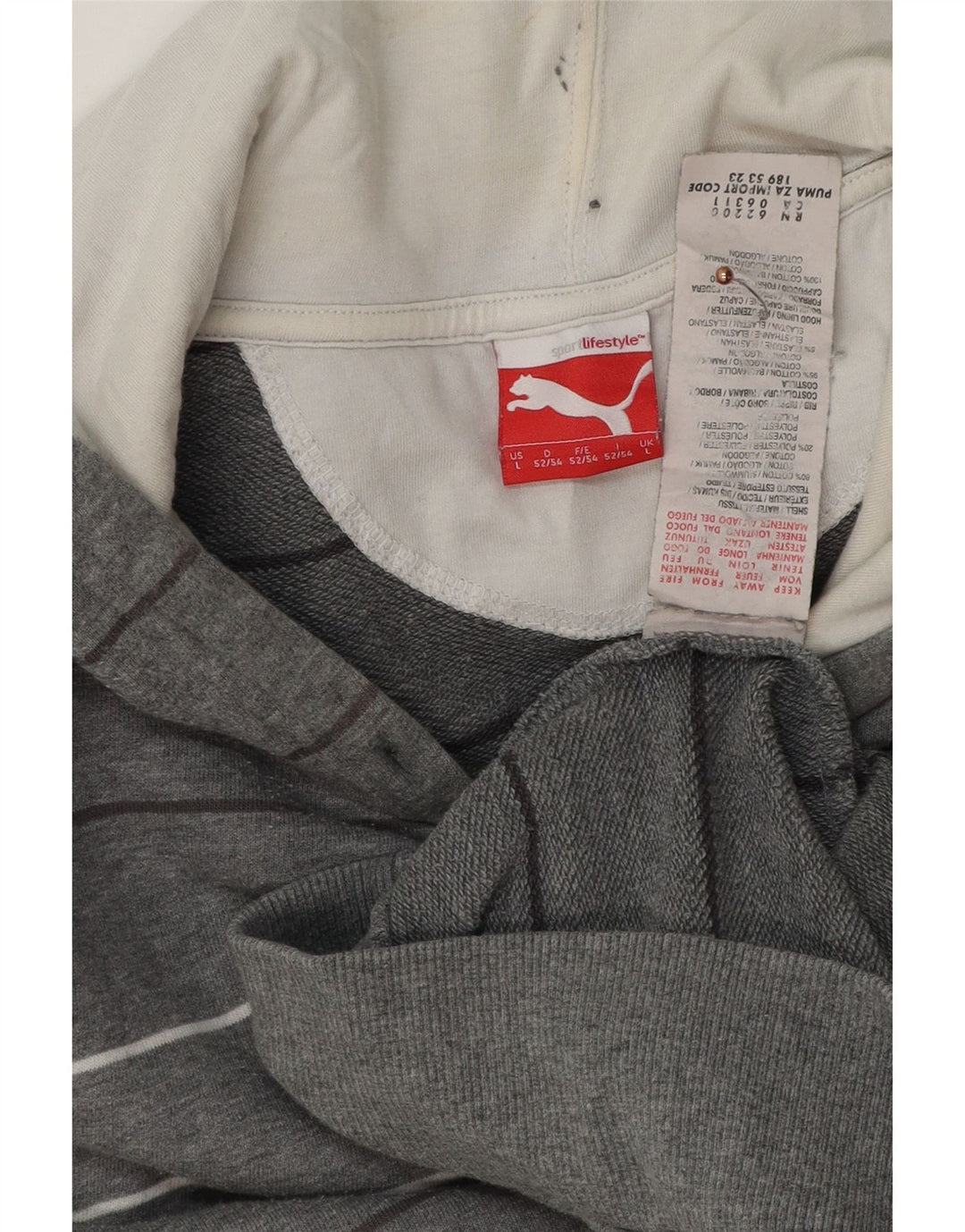 PUMA Pull à capuche pour homme en coton rayé gris Large