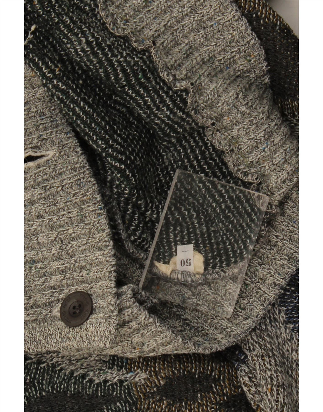 vintage Homme Cardigan Pull IT 50 Gris Moyen Argyle/Diamant
