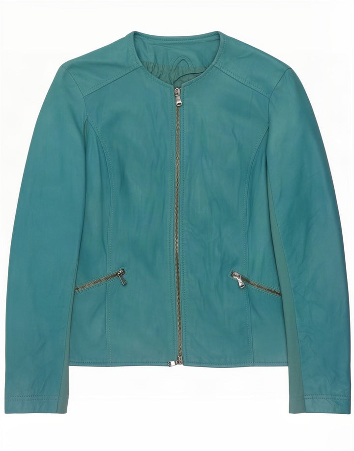 Vintage Veste en cuir pour femme UK 10 Small Bleu