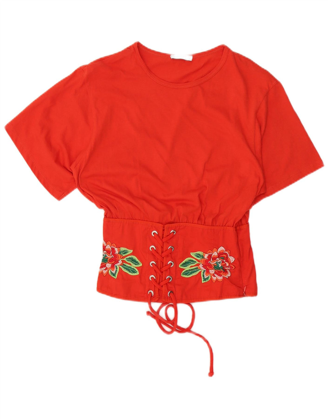 ZARA Womens Crop Batwing Blouse Top UK 12 Moyen Rouge Floral