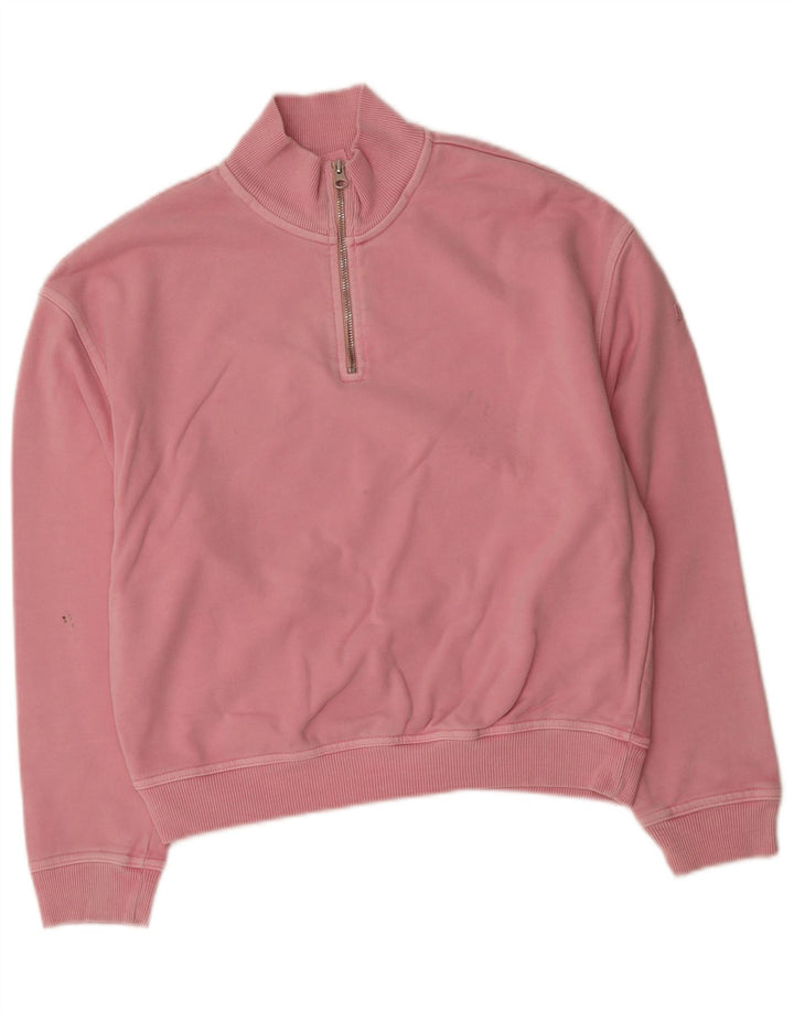 LEVI'S Womens Oversized Zip Neck Sweatshirt Jumper UK 10 Small Pink Cotton