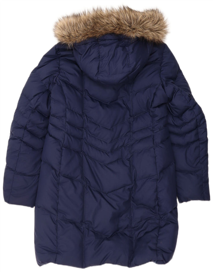 Lands End Manteau rembourré à capuche pour femme UK 14 Bleu marine moyen Polyester