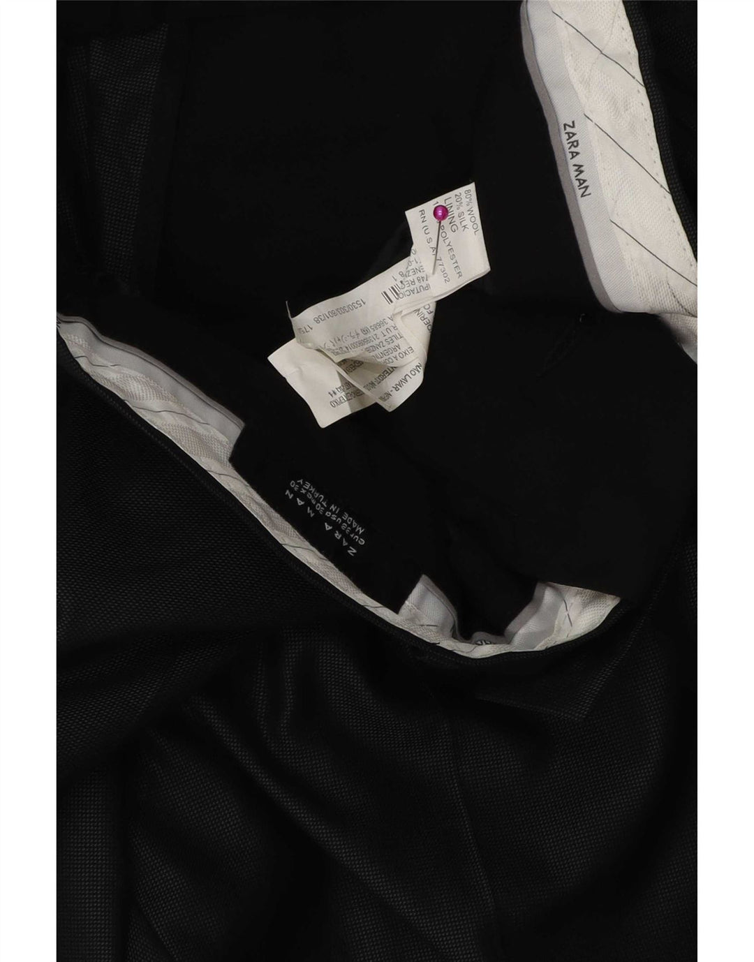 Zara Pantalon de costume droit pour homme EU 38 Small W30 L30 Noir Polyester