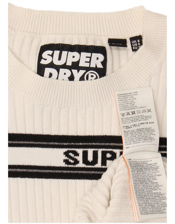 SUPERDRY Pull graphique à col rond pour femme UK 8 Petit blanc rayé