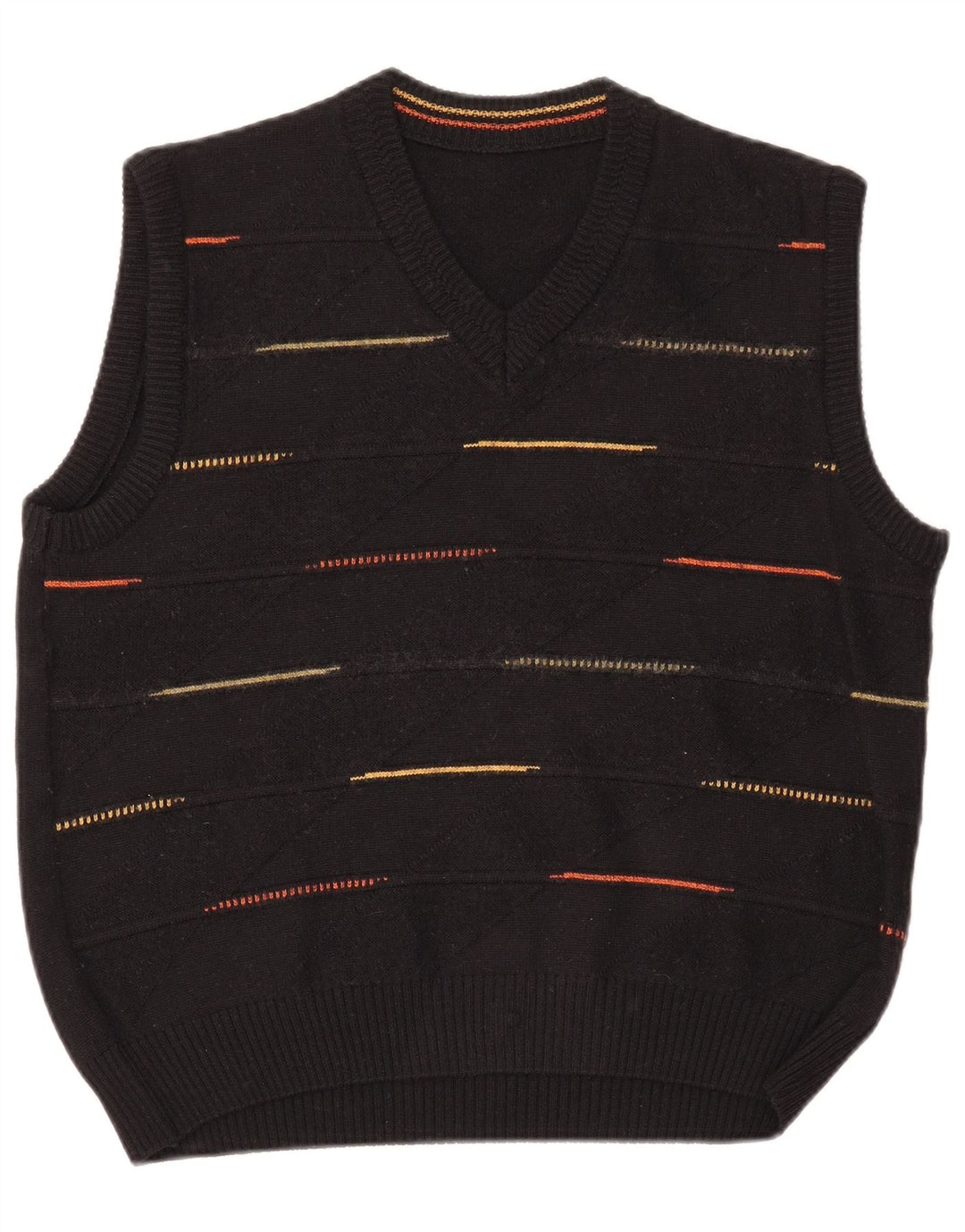 VINTAGE Femme Gilet Débardeur UK 14 Grande Laine Rayée Noire