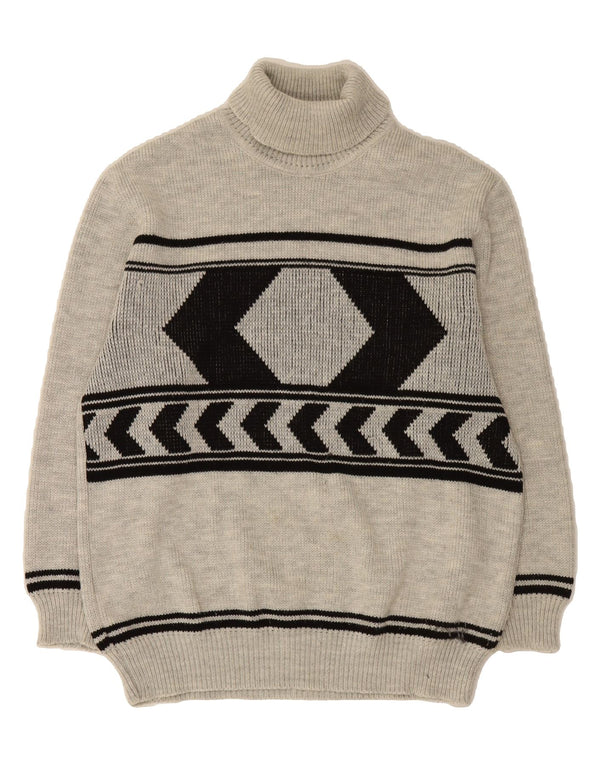 VINTAGE Pull col roulé homme IT 54 XL Gris Géométrique Acrylique