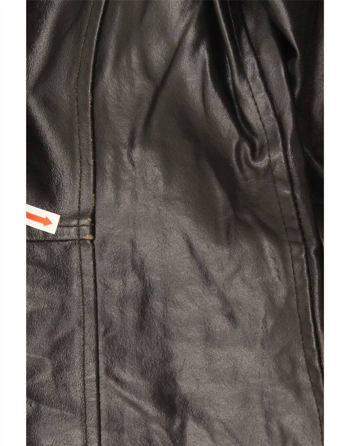 manteau en cuir femme vintage UK 14 Moyen Noir