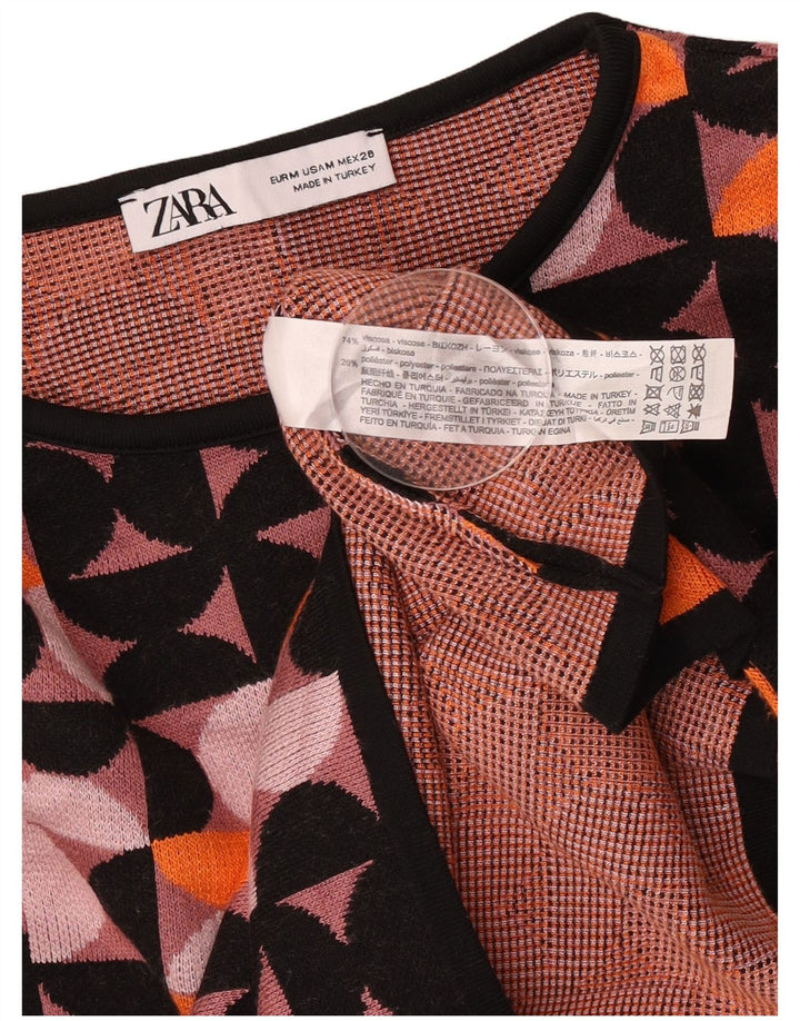 Zara Womens Crop Top Manches Longues UK 12 Moyen Multicolore Géométrique