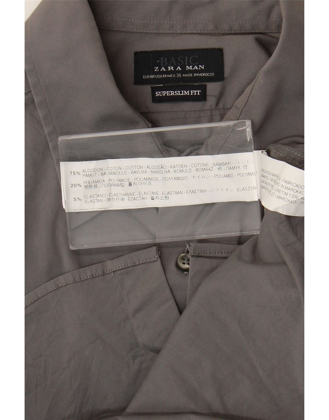 Zara Chemise Super Slim Fit Homme Gris Moyen Coton