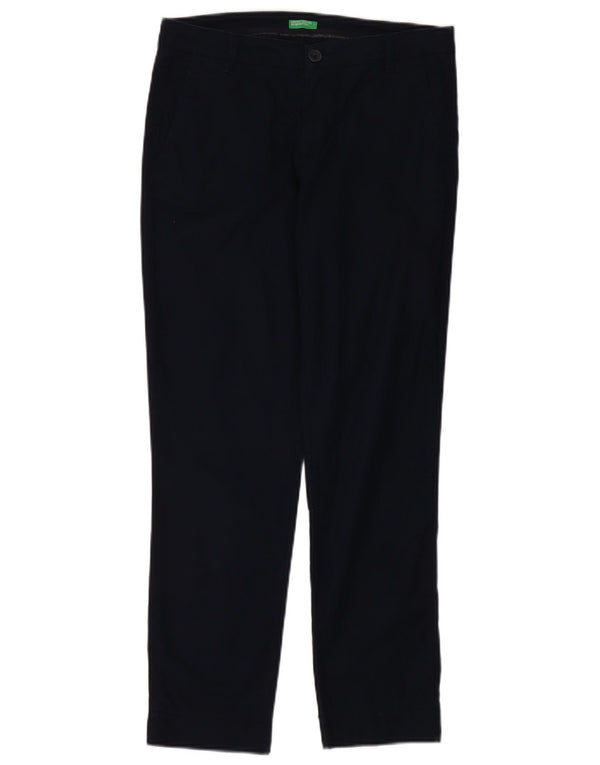 Benetton Pantalon Chino Slim Femme UK 10 Small W30 L27 Bleu Marine Coton