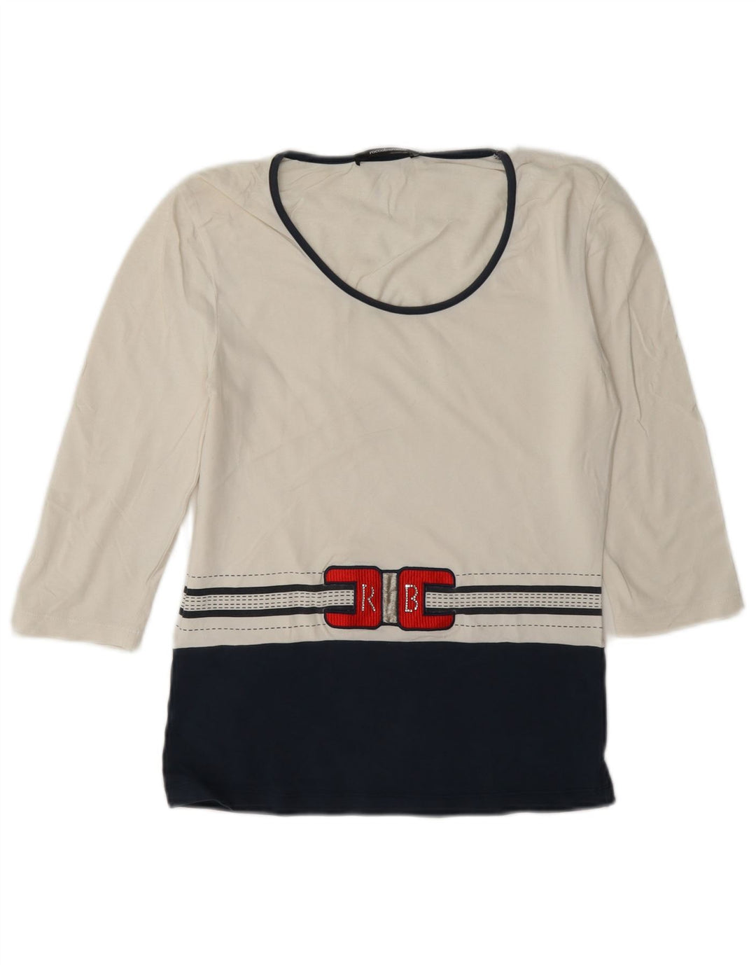 Roccobarocco Haut graphique pour femme à manches 3/4 IT 42 Blanc moyen Colourblock