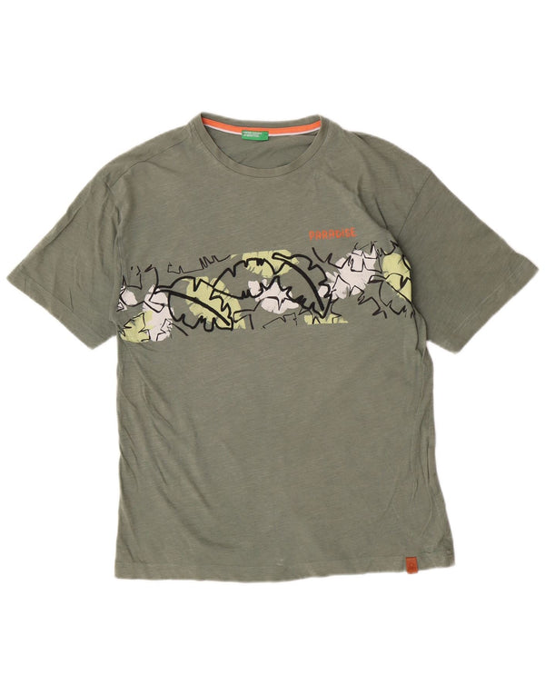 Benetton T-Shirt Graphique Garçon 13-14 ans 3XL Kaki Coton