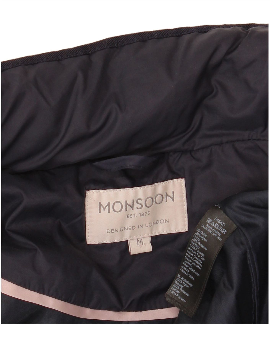 Monsoon Manteau rembourré pour femme UK 14 Medium Bleu Marine Nylon
