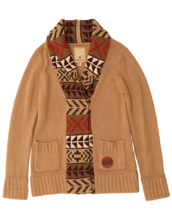 KHUJO Cardigan Femme Pull UK 16 Grand Beige Géométrique Acrylique