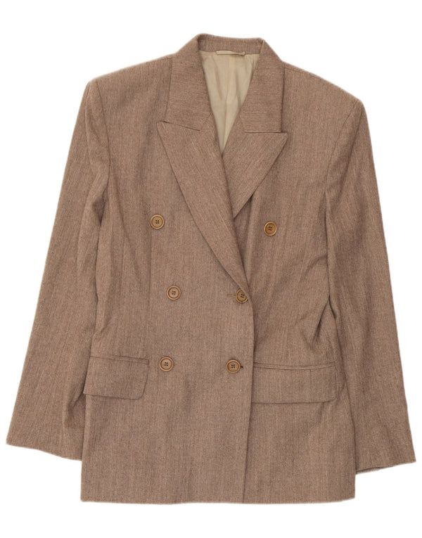 Veste Blazer Double Boutonnage Femme Vintage IT 42 Laine Beige Moyenne
