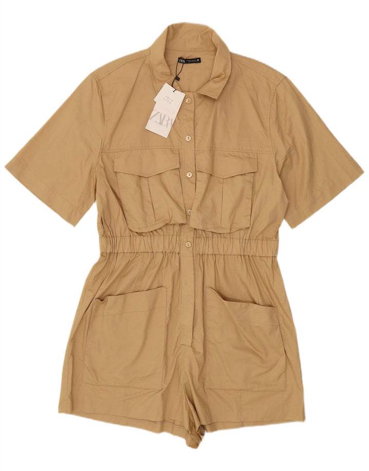 Zara Combishort Femme UK 20 2XL Coton Beige