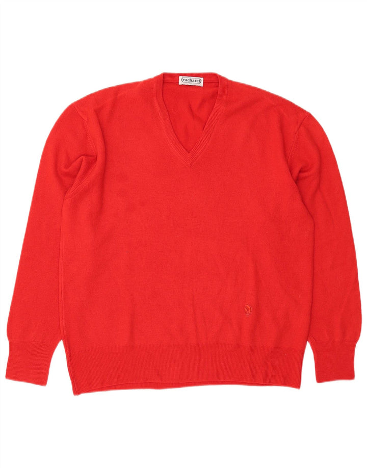 Cacharel Femme Pull Col V IT 48 XL Rouge Laine
