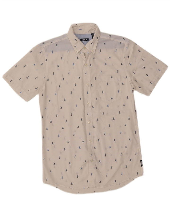 IZOD Chemise à manches courtes pour homme à motif abstrait en coton blanc