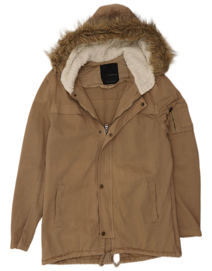 Zara Parka à capuche pour homme UK 36 Small Beige