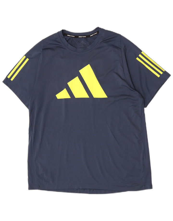 Adidas Mens Regular Graphic T-Shirt Top Large Bleu Marine Colorblock