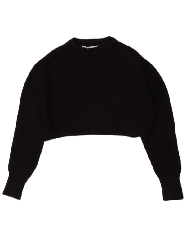 Zara Pull court surdimensionné à col rond pour femme UK 10 Petit Noir