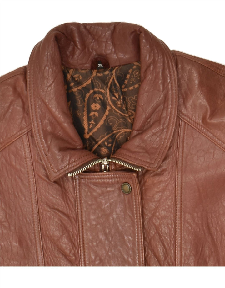 VINTAGE Womens Leather Coat EU 36 Small Brown Vintage Vintage and Second-Hand Vintage from Messina Hembry 
