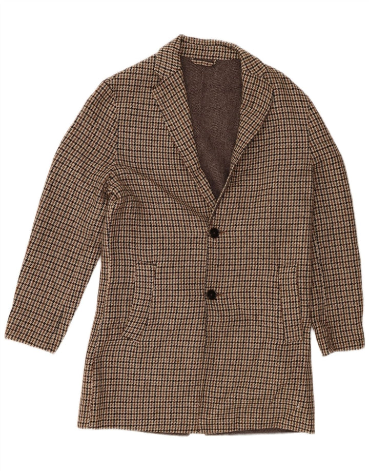 Pardessus homme Zara UK 36 Small Marron Pied-de-poule Polyester