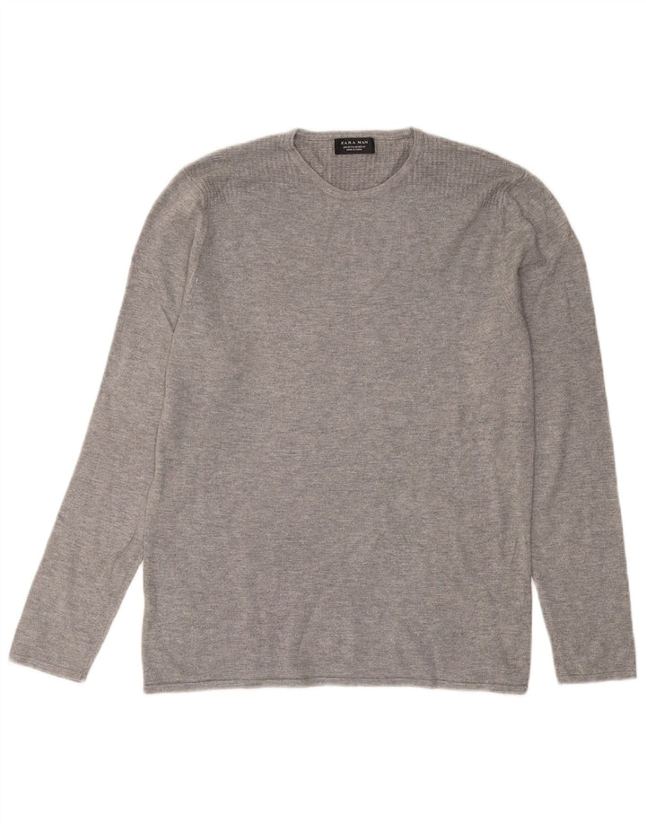Zara Pull Col Rond Homme Gris Moyen Viscose Moucheté