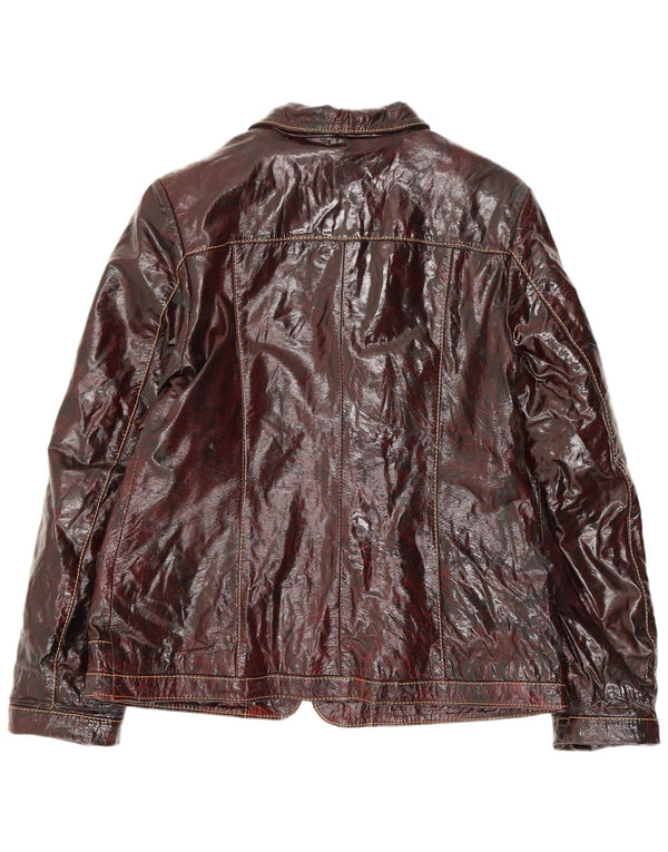 vintage Femmes Faux Cuir Bomber Jacket UK 24 4XL Bourgogne