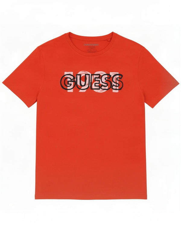 Guess T-shirt graphique pour homme en coton rouge moyen