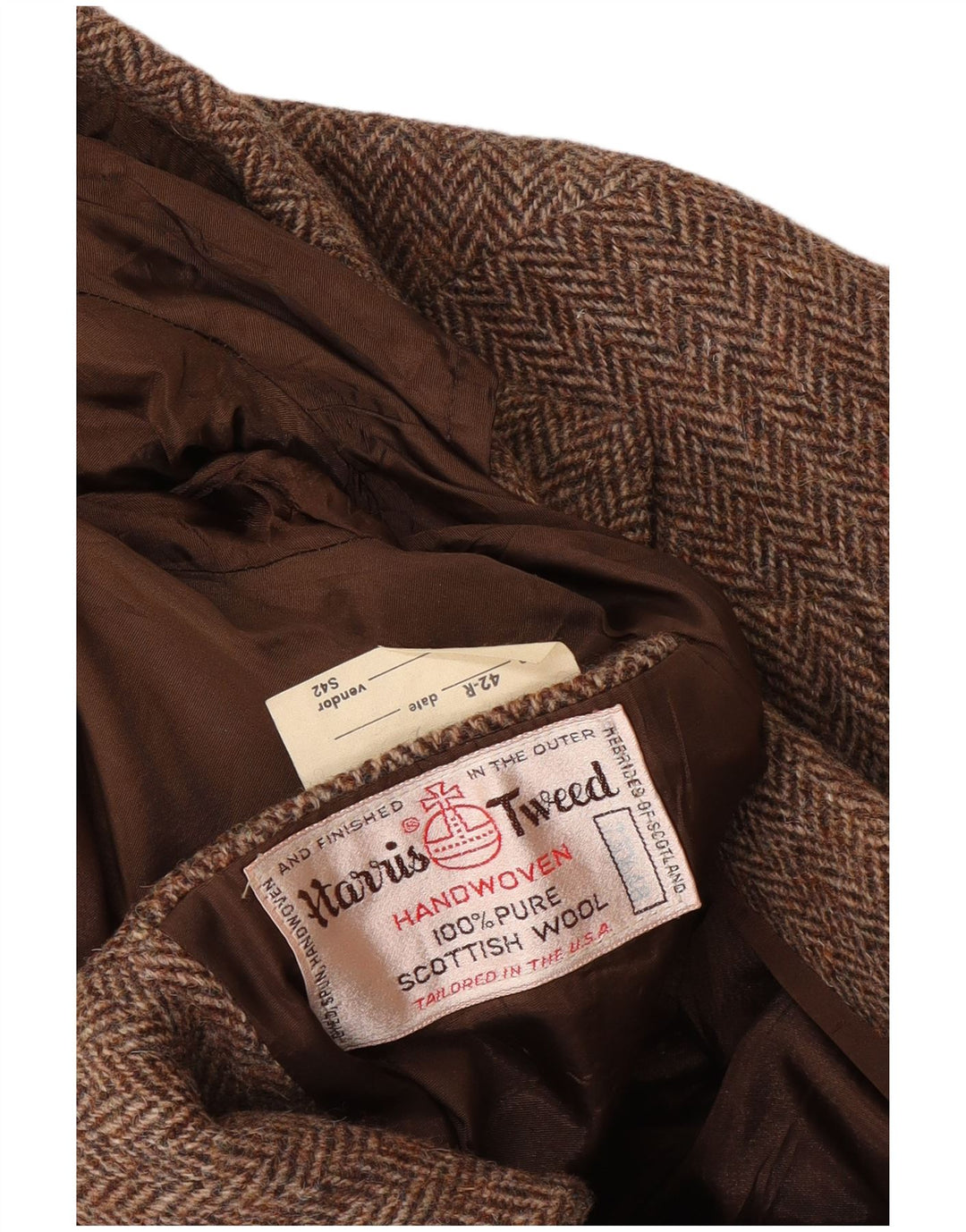 Harris Tweed Veste blazer à 2 boutons pour homme UK 42 XL en laine à chevrons marron