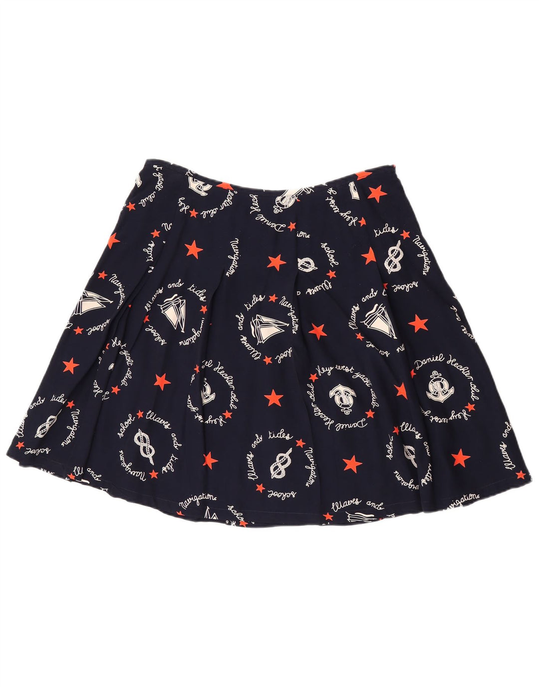 vintage Femme Graphique A-Line Jupe W30 Moyen Marine Bleu Géométrique