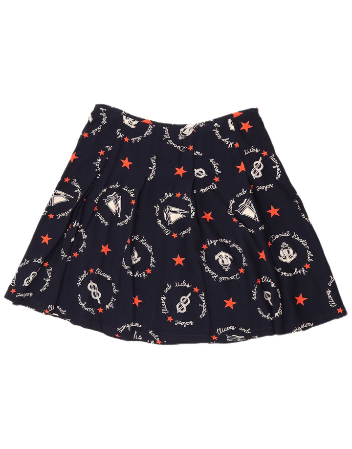 vintage Femme Graphique A-Line Jupe W30 Moyen Marine Bleu Géométrique