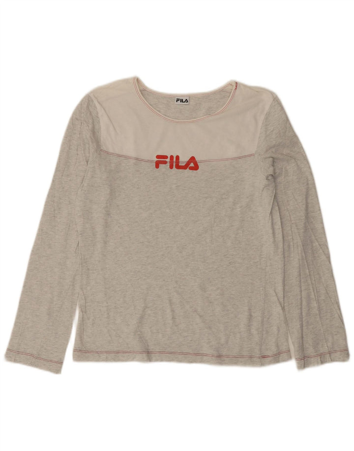 FILA Haut graphique à manches longues pour femme UK 12 Gris moyen moucheté