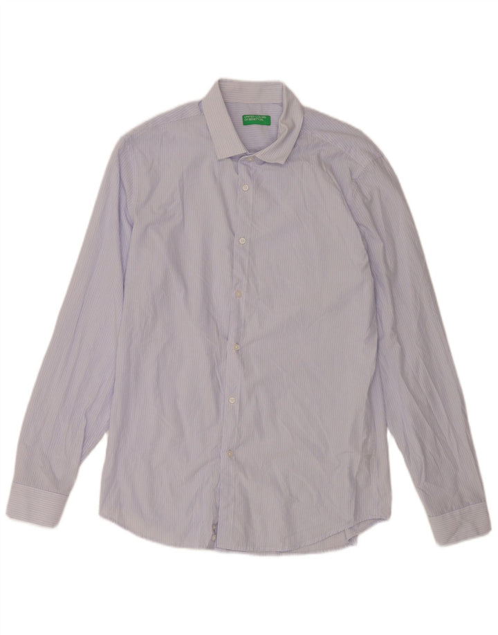 Benetton Chemise Homme Grandes Rayures Bleues En Viscose