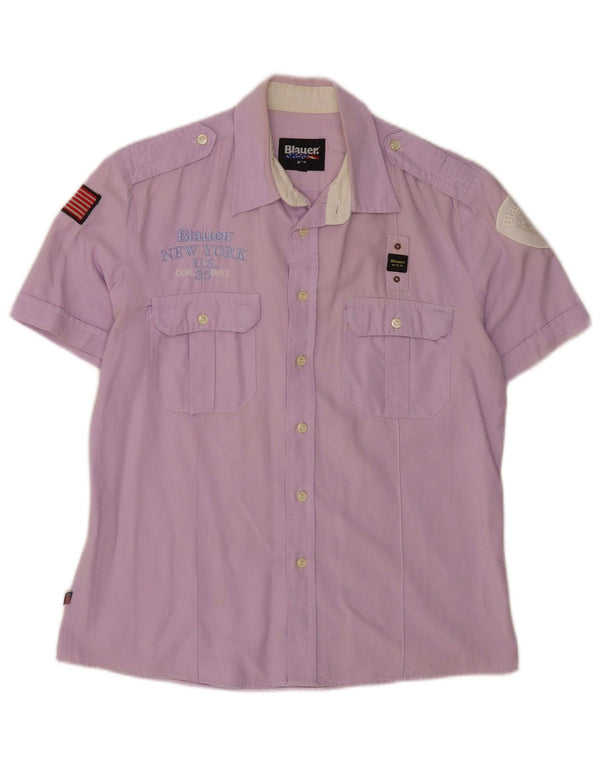 Blauer Chemise Graphique à Manches Courtes Homme XL Violet Coton