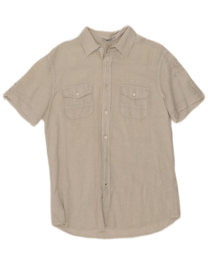 Gas Chemise à Manches Courtes Homme Lin Beige Moyen