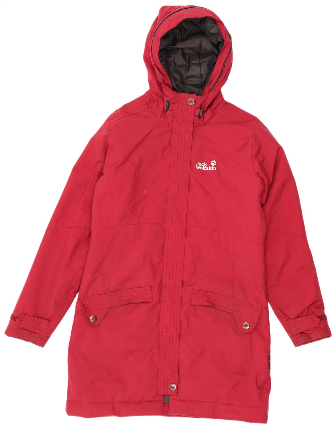 Jack Wolfskin Manteau coupe-vent à capuche pour femme UK 10 Petit Rouge Polyester