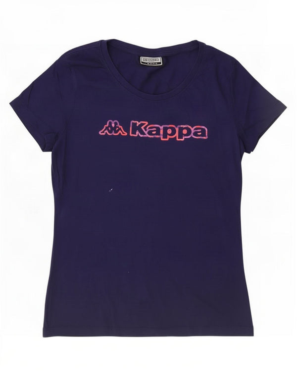 Kappa Womens Graphic T-Shirt Top UK 16 Large Bleu Marine Coton