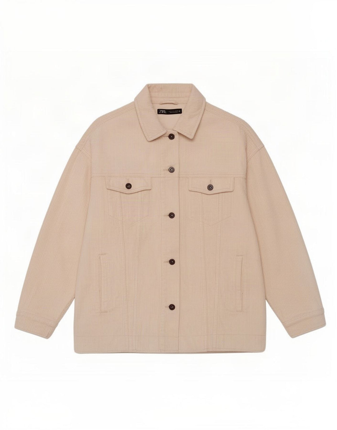 Zara Veste surdimensionnée en velours côtelé pour femme UK 14 Medium Off White Cotton