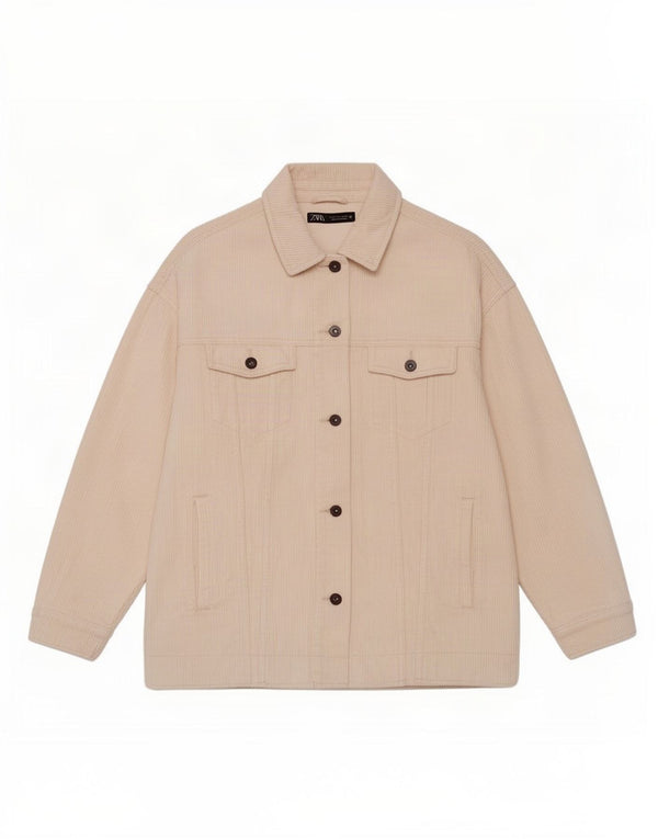 Zara Veste surdimensionnée en velours côtelé pour femme UK 14 Medium Off White Cotton