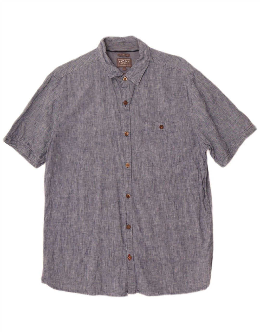 Fat Face Chemise Classique à Manches Courtes Homme Bleu Moyen Lin