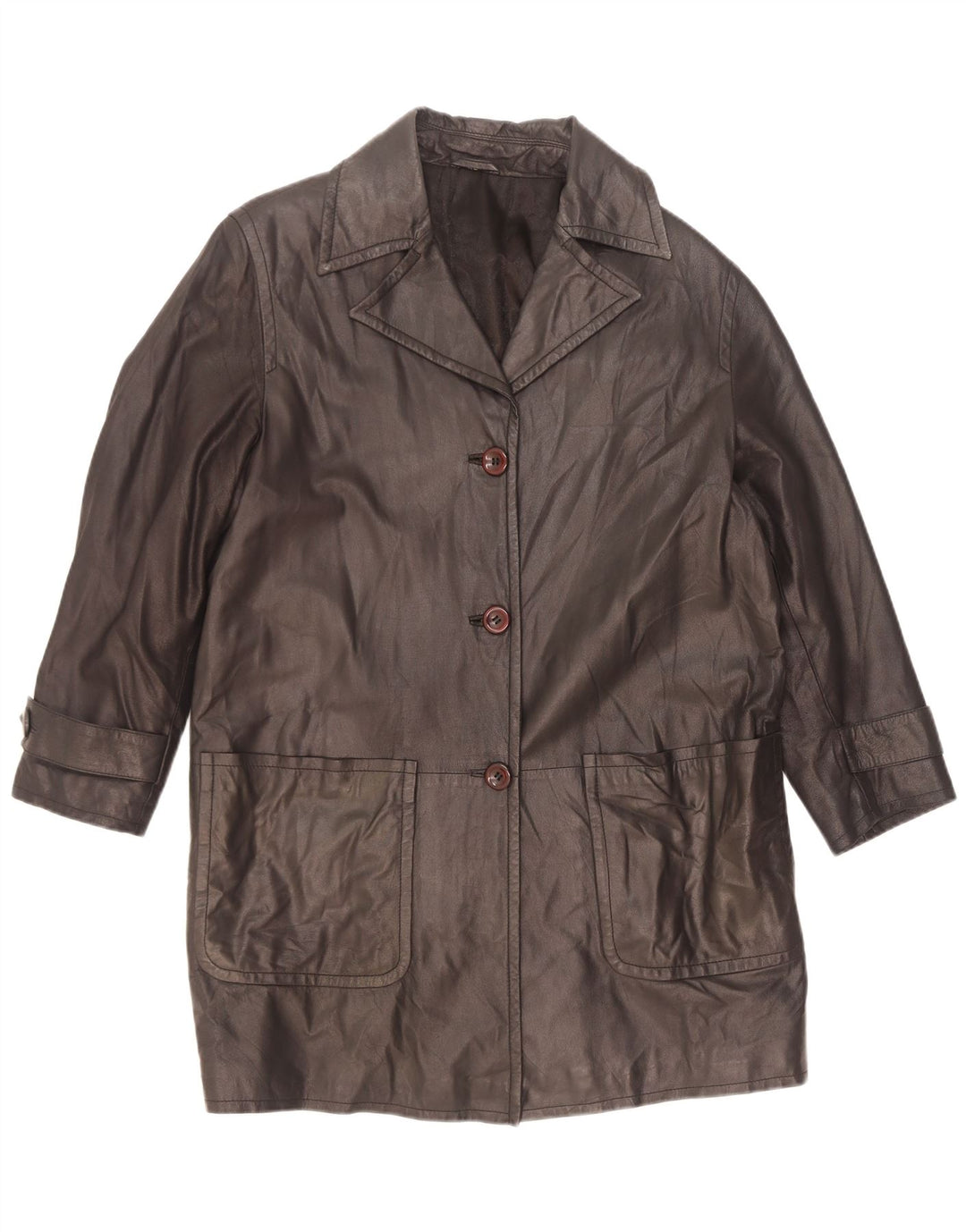 vintage Femme Loose Fit Manteau en cuir EU 40 Moyen Noir