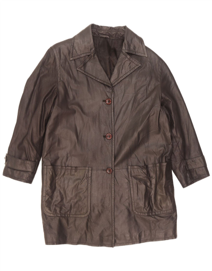 vintage Femme Loose Fit Manteau en cuir EU 40 Moyen Noir
