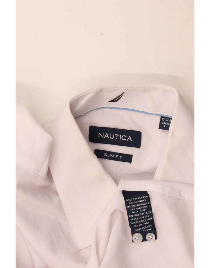 Nautica Chemise slim fit pour homme Taille 16 1/2 Grand polyester blanc
