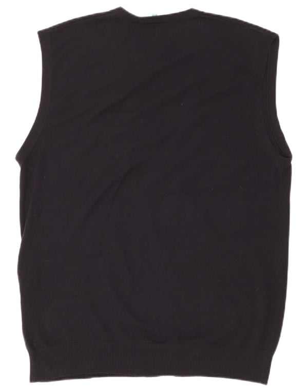 Benetton Pull Cardigan sans Manches Homme XL Bleu Marine Coton