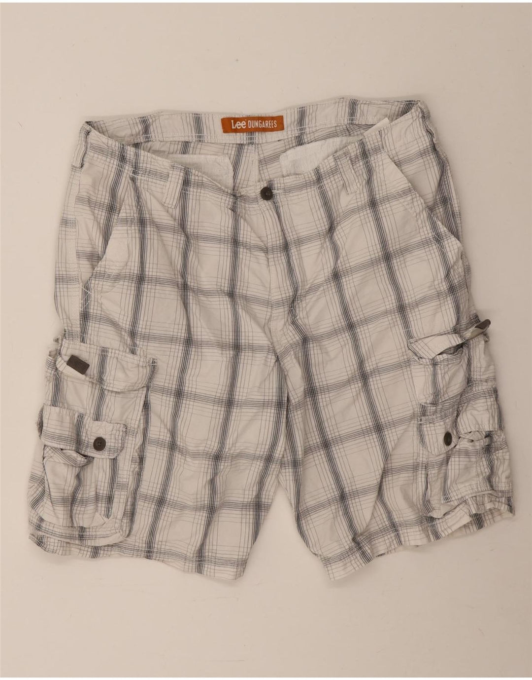 Lee Short Cargo Salopette Homme W38 XL Coton à Carreaux Blanc
